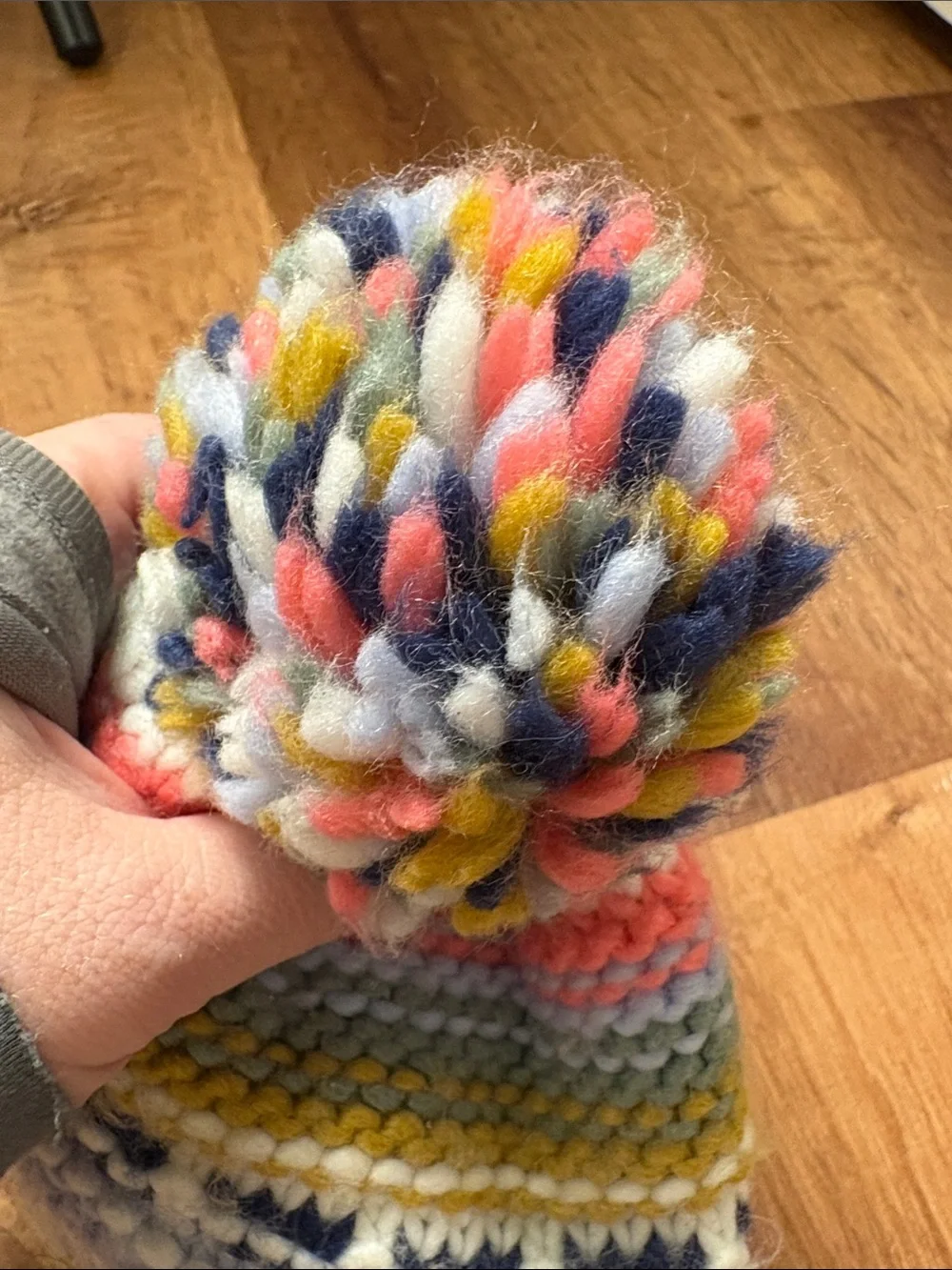 Carter's 2T - 4T Pom Pom Knit Beanie White, Navy, Yellow, Pink & Blue Hat